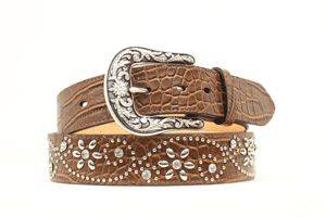 Ariat Croc Prnt Crystal Flower Belt - Ladies, Brown