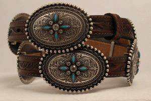 Ariat Oval Concho Turquoise Stone Belt - Ladies, Brown