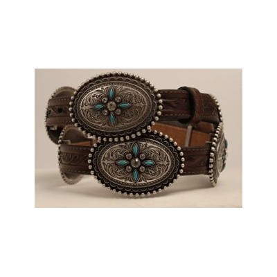 ladies ariat concho oval turquoise belt stone brown belts riding apparel