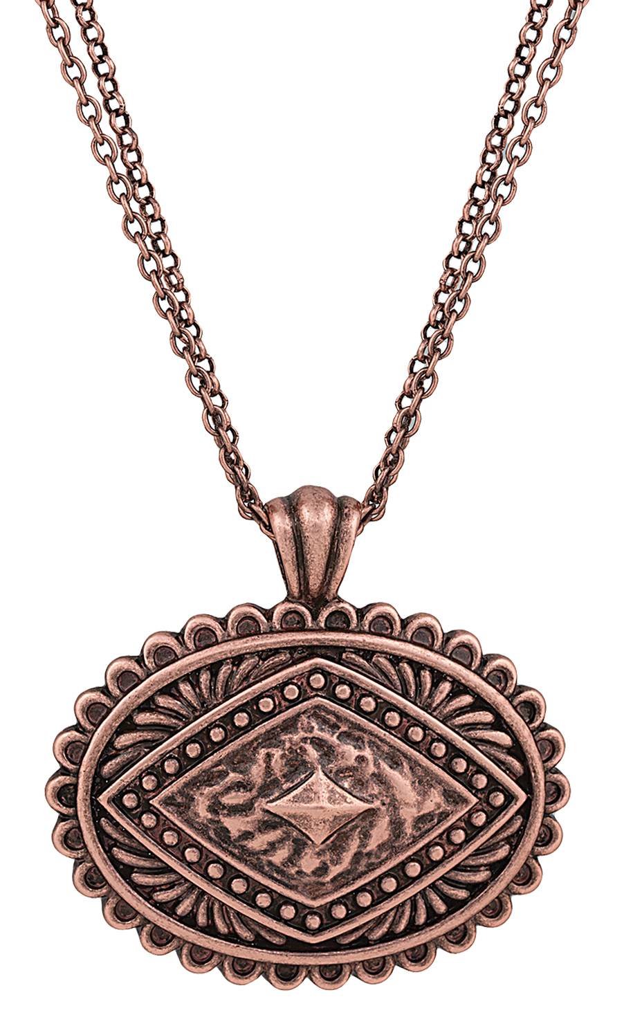 Rock 47 Points of Aztec Copper-tone Pyramid View Necklace