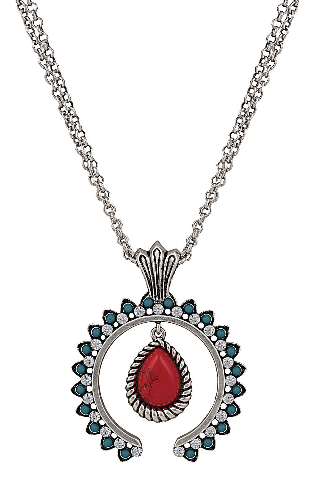 Rock 47 Tribal Flair Red and Turquoise Squash Blossom Necklace