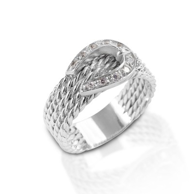 Kelly Herd Clear Rope Buckle Ring - Sterling Silver