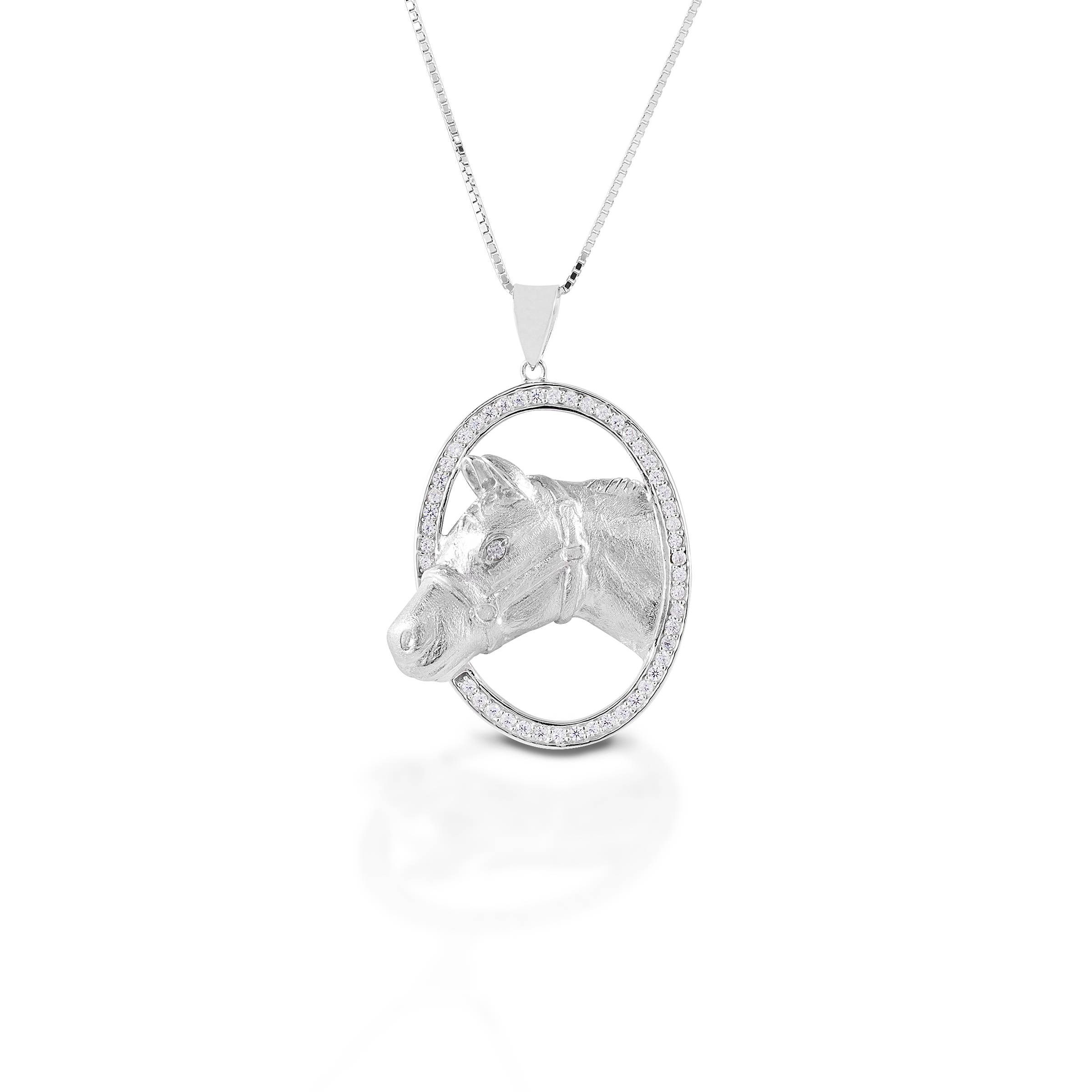 Kelly Herd Oval Halter Horsehead Necklace - Sterling Silver